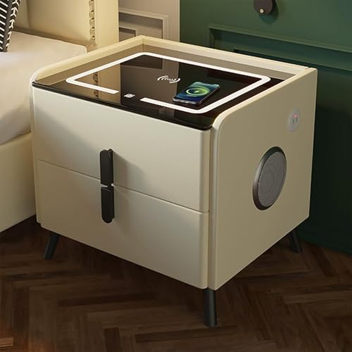 Table de chevet enceinte sans fil et double tiroir bois pour chambre
