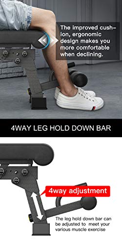 YouTen 2020 New Version Adjustable 9 Positions Incline Decline Sit Up Bench Improved Cushion for Exercise, Handles for Dragon Flag, Rated Full Body Workout Foldable Bench for Dragon Flag Black