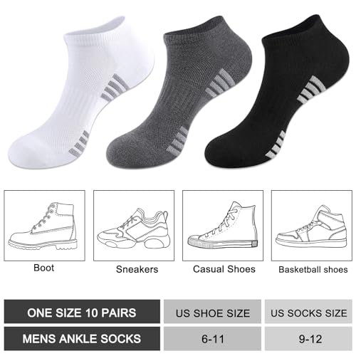 10 Pairs Mens Ankle Socks Cushioned Athletic Running Casual Low Cut Socks for Men4
