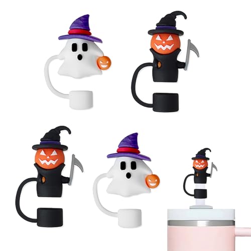 YAYAYOUNG 4Pcs Halloween Straw Covers Cap Toppers Compatible with Stanley 30&40 oz Tumbler Cups,Reusable Cute Silicone Straw Tips Lids Protectors for 0.4 in/10mm Stanley Cups Straws Accessories