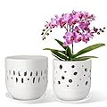 LITUDISO Ceramic Orchid Pots, 6+5 inch Orchid Pots with Holes,Orchid Pots for Repotting,Healthy Air Circulation Plant Pots for Plant Lovers,Planters for Indoor/Outdoor Plants -2 Pack