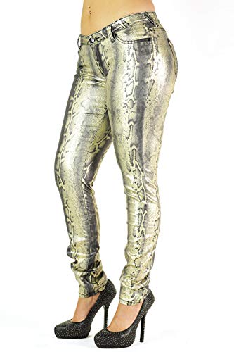 Poetic Justice Curvy Women Snakeskin Gold Coated Denim Animal Print Low Rise Skinny Jeans Size 30X32 #TOP2