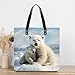 Cute Polar Bear Leather Tote Bag Soft Handbag Vintage Shoulder Purses Fashion Top Handle Bag Large Capacity