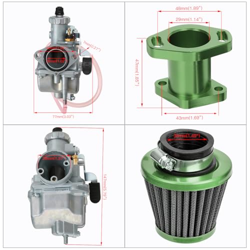 Image of FVRITO Racing VM22 26mm Predator 212 Carburetor Carb for Performance 212cc 196cc Engine Mini Bike GX200 GX160 CT200U KT196 Go Kart with 38mm Air Filter Intake Manifold Upgrade Stage 1 kit Green
