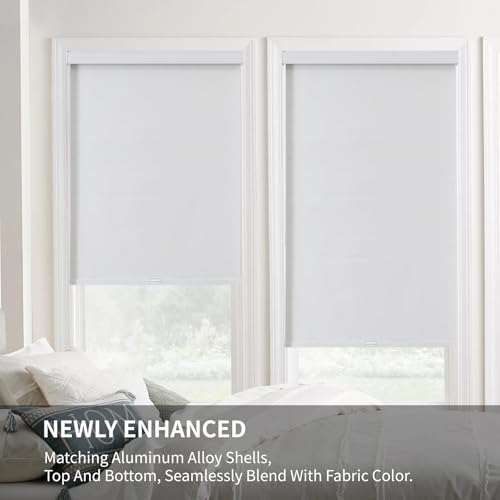 Joydeco 100% Blackout Roller Shades for Windows, Free-Stop Shades, UV Protection, Natural Woven Blinds for Home, Light-Proof Aluminum Cover, 34.5" W×75" H (88 W×191 H cm), White by Joydeco - Image 8