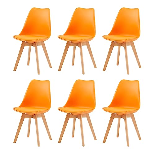 H.J Wedoo Pack 6 Sillas De Comedor Nórdico, Silla Cocina De Haya Con Asiento Tapizado Y Respaldo Ergonómico, Naranja H.J Wedoo Pack 6 Sillas De Comedor Nórdico, Silla Cocina De Haya Con Asiento Tapizado Y Respaldo Ergonómico, Naranja