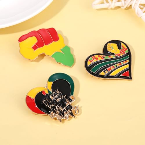 Image of African Brooches Africa Map Black Women Fist Heart Afro Brooch Pins Colorful Enamel 1865Juneteenth Black History Month Lapel Pins for Women