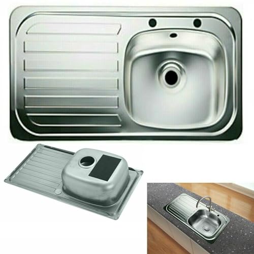ARA CHOICE Stainless Steel Reversible 1.0 Single Bowl Kitchen Sink Left Hand Drainer Waste Plumbing Kit with Drainer & Inset Wastes Set