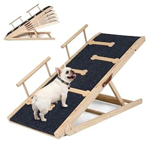 Dog Ramp for Bed, Non-Slip Pet Ramp with 5 Adjustable Heights, Portable Foldable Wooden 40″ Long Pet Stairs for Small & Large Old Dogs & Cats – Lightweight & Easy Storage