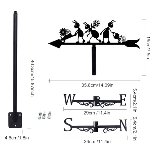 SUPERDANT Ant Weather Vane for Roof Mount Ant Flower Metal Weathervane Wind Vanes for Outside Roof Decor Black Wind Decorative Signs for Farmhouse Yard Farm Barn Sheds Garden Patio Decoration - Image 2