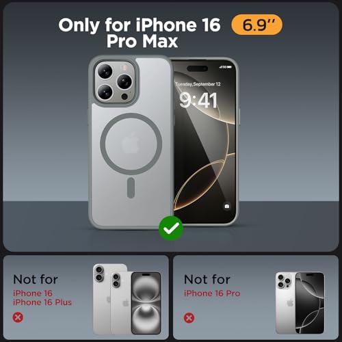 Image of Miracase Magnetic Series for iPhone 16 Pro Max Case [Compatible with MagSafe] [with 2X Screen Protectors] Military-Grade Protection, Anti-Fingerprint, Slim Phone Case for 16 Pro Max 6.9 inch - Gray