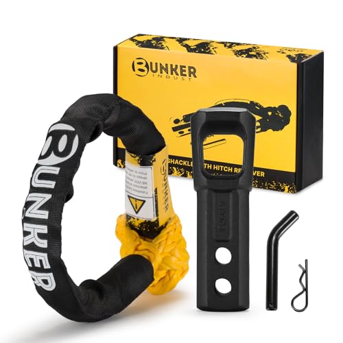 Bunker INDUST Soft Shackle Hitch Mount Kit, 2 Inch Aluminum Hitch Receiver with Locking Pin + 38,000lbs Synthetic Soft Shackle Rope, Towing Recovery for Offroad 4x4 Vehicles Truck, SUV, ATV, UTV