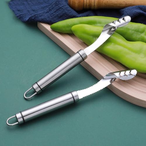 2pcs Stainless Steels Pepper Seed Corer Remover, Stainless Steel Jalapeno Tool, Chili Corer Remover with Serrated Slice and Handle Kitchen Tools Fruit and Vegetable Corers