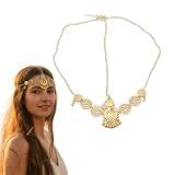 PYRUVAE Chaînes à Paillettes DDorées avec Pompons pour Femme, Chaîne de Tête en Forme de Lune avec Perles Noires   Bijou Vintage pour Femme