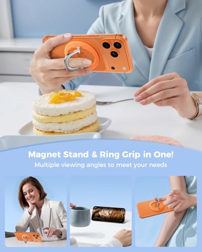 Image of SUPERONE for iPhone 17 Magsafe Phone Grip, Adjustable Magnetic Phone Ring Holder Removable Phone Kickstand Compatible with Magsafe Accessories Only for iPhone 17 Pro Max 16 15 14 13 12 Series - Orange