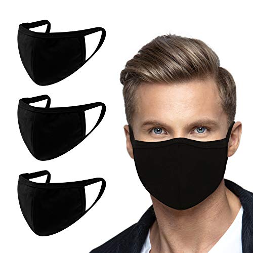3 Pack Made in USA Men s Eco Friendly 3D Protective Face Mask – Reusable, Comfortable and Breathable Mouth and Nose Cover - Soft, 100% Natural, Premium Fabric (CSJ100-L-Black)