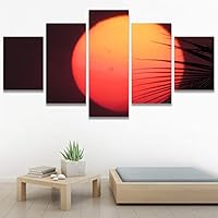 SIGNWIN 5 Panel Canvas Wall Art Coastal Orange Photography Relax/Calm Romantics Sunset Warm for Home Decorations Ready to Hang - 60