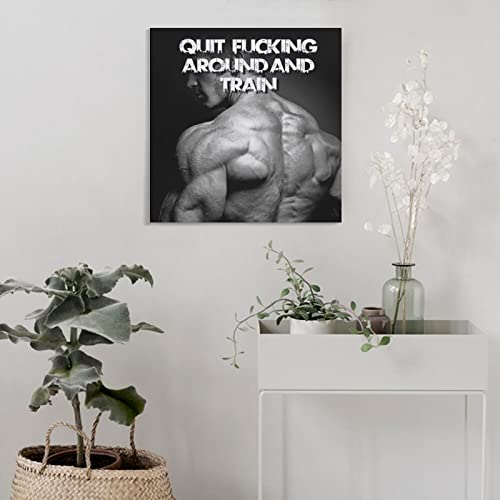 Black And White Fitness Motivational Quotes Poster Bodybuilding Training Pictures Canvas Painting Posters And Prints Wall Art Pictures For Living Room Bedroom Decor 28X28Inch(70X70Cm) Frame-Style #TOP3