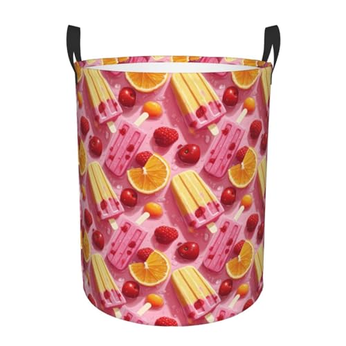 Cesto Para Ropa Sucia 60L, Impresión De Paletas Rosadas Redonda De Almacenamiento Impermeable Gran Capacidad Cesta Para La Ropa, Para Lavandería, Baño, Juguetes