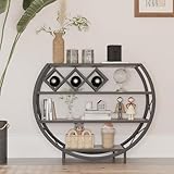 Apepro Demilune Console Table Industrial Entryway Table with 4-Tier Open Storage Shelf Wood and Metal Christmas Sofa Table with Wine Rack for Living Room Hallway Display Vintage Rustic Brown