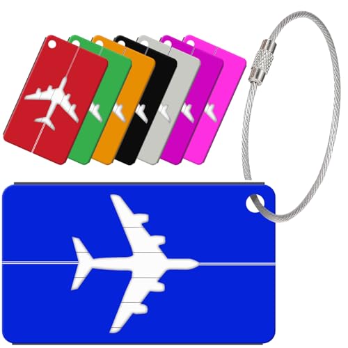 YUNYU 8 Pcs Luggage Tags,Aluminium Suitcase Tags with Steel Loop and Waterproof Name ID Card,Handbag Tag Labels Travel Accessories for Checked Luggage,Hand Luggage and Handbags(8 Colours)