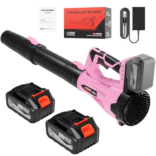 WEMARS Leaf Blower Cordless, 21V Electric Leaf Blowers Lightweight Variable Speed Lithium Battery and Charger, Powered Lightweight Leaf Blower for Patio Lawn Care/Dusting Clearing/Leaf/Snow (Pink)