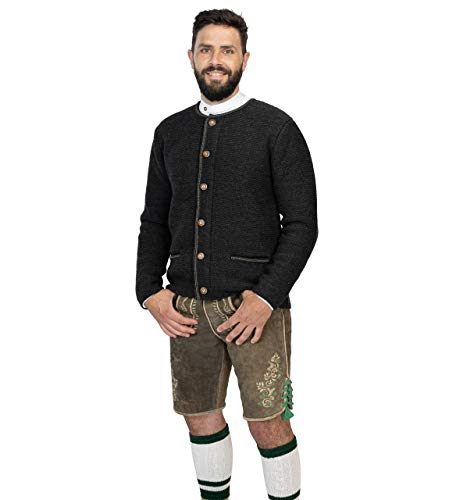 Hochwertige Herren Strickjacke Anton - Trachtenjacke aus Wolle - Cardigan Jacke in Anthazit oder Grau - Anton (M, Anthrazit)