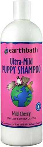 Earthbath Champú ultra suave para cachorros de cereza silvestre, sin lágrimas y extra suave para la piel sensible de los cachorros, aloe vera,