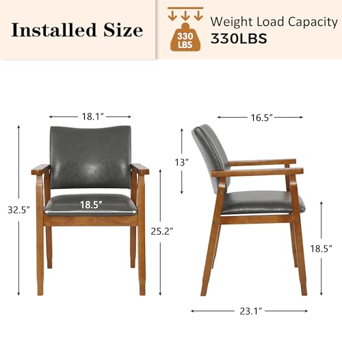 Image of NOBPEINT Mid-Century Modern Dining Chairs with Armrest Set of 4, PU Leather Upholstered Dining Room Chairs with Solid Wood Frame, Walnut Kitchen Armchairs for Kitchen Living Room Restaurant, Grey