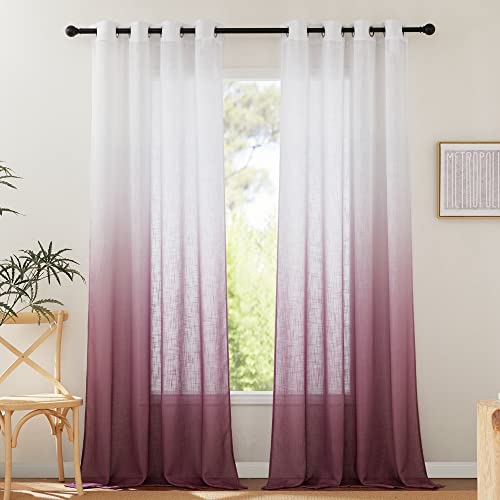 PONY DANCE Living Room Voile Curtains Linen Look Set of 2 H 260 x W 140 cm Colour Gradient Curtains with Eyelets for Sunlight Filters and Living Room Decorative Curtain Semi-Transparent