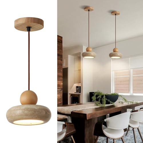Lámpara comedor de travertino amarillo y candeeiro teto suspenso LED 15cm