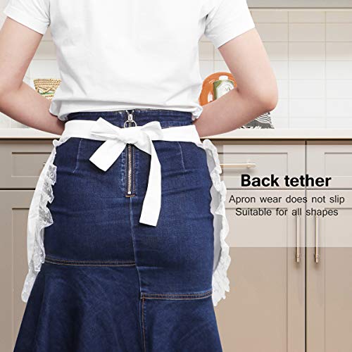White Aprons For Women Waist Aprons With Pockets Half Apron Server Apron Maid Waitress Servant Apron For Kitchen Cooking Restaurant Coffee Shop #TOP2