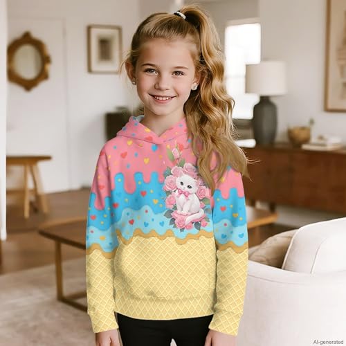 Image of Coloranimal Unisex Girls and Boys Long Sleeve Hoodies Hoody Athletic Pullover Sweatshirts Tops Age 6-16year