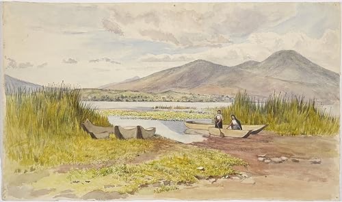 Pintura mural en lienzo del Lago de Pátzcuaro por Adela Breton para decoración 60x90cm