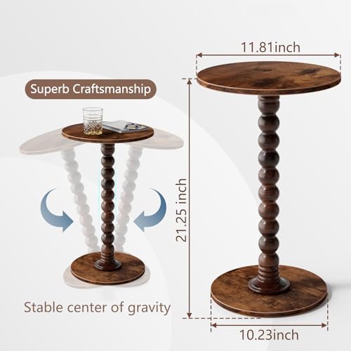 Yaoyiizy Drink Table, Drink Tables for Small Spaces, Modern Accent Nightstand with Solid Wood Leg for Living Room, Bedroom, Bathroom, Brown - Thumbnail 3
