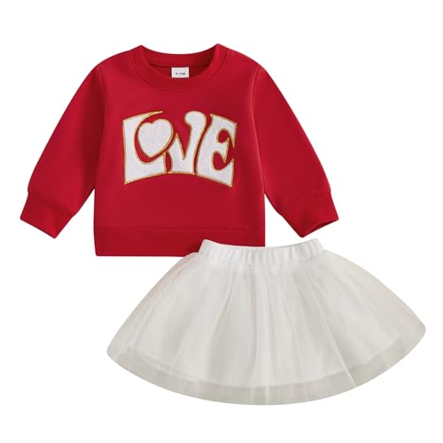 Image of Thorn Tree Valentines Skirts Set Toddler Girl Spring Winter Outfits Heart Sweatshirt Mesh Skirts Cute Baby Girl Set