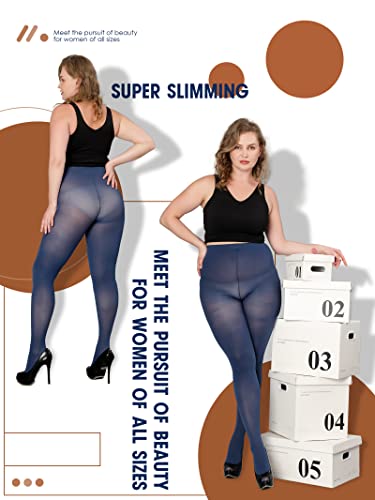 Image of DancMolly Plus Size Tights for Women, Control Top Semi Opaque Nylon Pantyhose High Waist