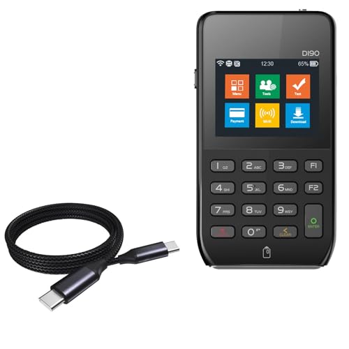 BoxWave Cable compatible con Pax D190 - Cable PD DirectSync (3 pies) - USB-C a USB-C (100 W), carga trenzada tipo C y sincronización rápida - Negro azabache
