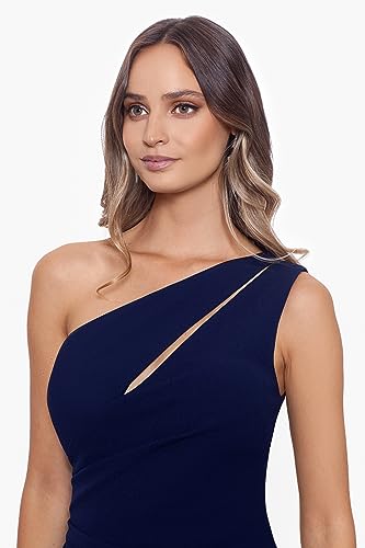 Betsy & Adam Women's Long Sleeveless One Shoulder Side Ruched Scuba Crepe Gown3