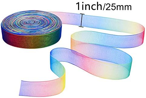 Rainbow Colors Shimmer Sheer Organza Ribbon for Trimming Gift DIY Crafts Wedding Party Festival Decor Supplies (25MM/45M/1Roll)