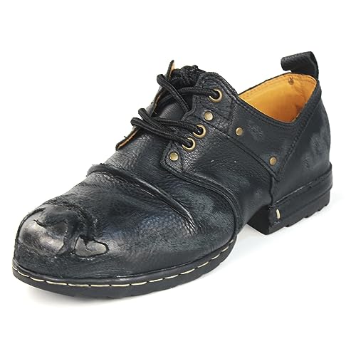 Image of Men's Grippy Black Iron Piece Toe-tipped Design Chukka Boots Lace-up Motorcycle Casual Leather Dress Ankle Boot for Men Fashion 6015-3-A-R