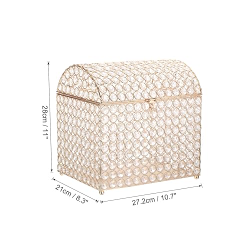 uxcell Crystal Card Box with Heart Lock, 10.7" x 8.3" x 11" Wedding Card Box for Wedding Reception Anniversary Birthday Party Decorations Gold by uxcell - Image 2