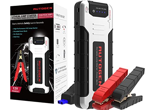 AUTOGEN Jump Starter Box 2500 Amp 12-Volt Lithium Car Battery Booster Pack for Up to 8.0L Gas & Diesel Engines - SuperSafe Portable Car Starter with USB Quick Charge