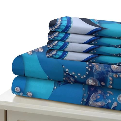 Housse de couette dragon bleu fantastique pour chambre fille grand lit