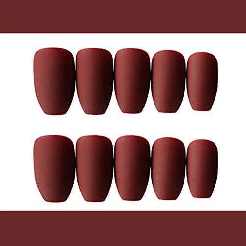 24 Pcs Matte Press on Nails Medium, Luvehandicraft Coffin Fake Nails, False Nails with Glue for Women and Girls (Red)