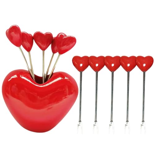 Cake Base 1 Set Cocktail Forks Heart Shape Fruit Forks Salad Forks Decorative Martini Stick Appetizer Forks Food Pick with Stand for Home Party Banquet Wedding Red