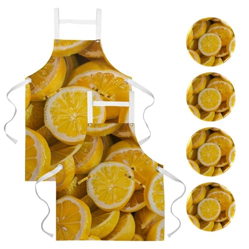 Tablier de serveuse pour restaurant et bar, lot de 2 avec motif citron