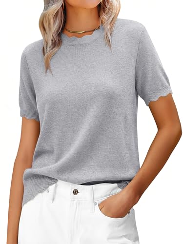20% Off ANRABESS Women's Short Sleeve Scalloped Sweater - Image 3