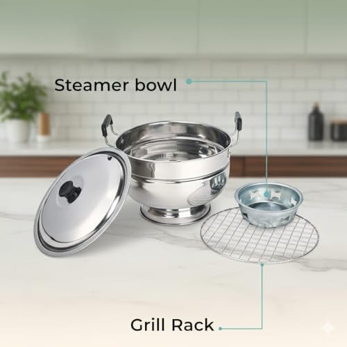 Image of Stainless Steel Bati Cooker & Gas Tandoor for Home Kitchen | Free Multipurpose SS Tong | Multi-Purpose Gas Oven with Heavy Duty Lid, Dual Riveted Handle (Ultra Pro with Heavy Duty Ghee Pot)