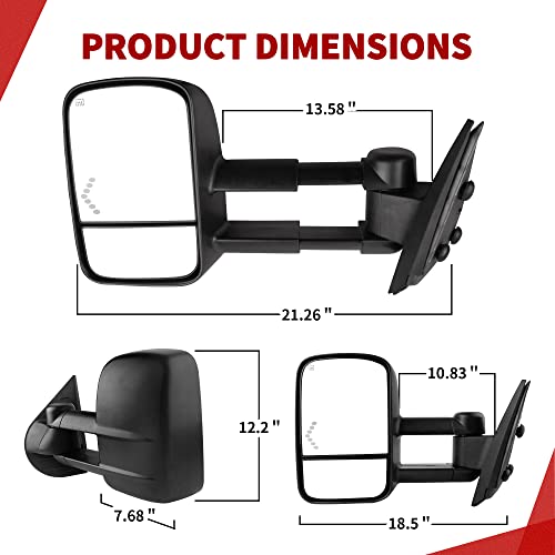 YITAMOTOR Towing Mirrors Compatible with 2007-2013 Chevy Silverado GMC Sierra Cadillac Yukon Tahoe Power Heated Telescoping LED Arrow Signal Light Side Mirrors Pair Set by YITAMOTOR - Image 8